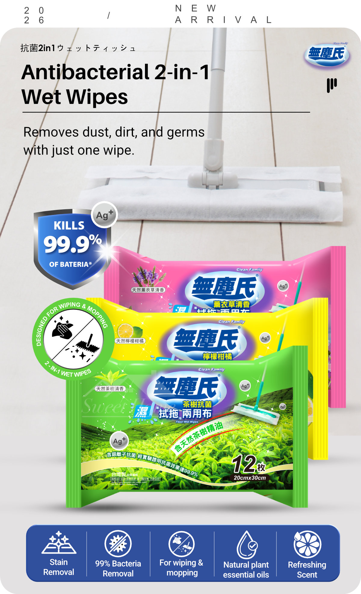 Clean Family-Antibacterial 2-in-1 Wet Wipes-1